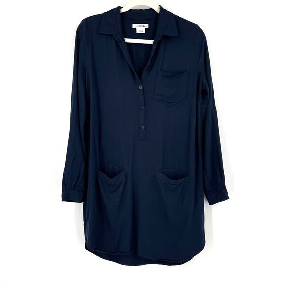 Lacoste Devanlay Long Sleeve Shirt Dress Navy Blue Size 40 - Picture 1 of 8